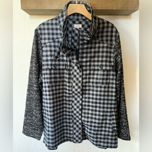 LOGO Lori Goldstein| Gray Plaid Jacket with Contrast Sleeves, Size XL•••Shaket